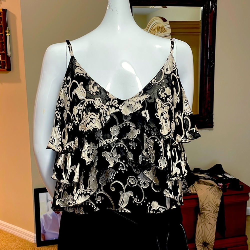 Alice + Olivia Brocade Satin Floral Print Layered Crop Camisole M NWT
